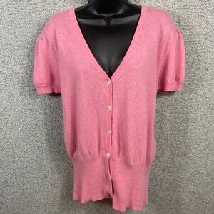 Lochmere 100% Cashmere Sweater Pink Button-Up Cardigan womens UK 20/US 16 preppy